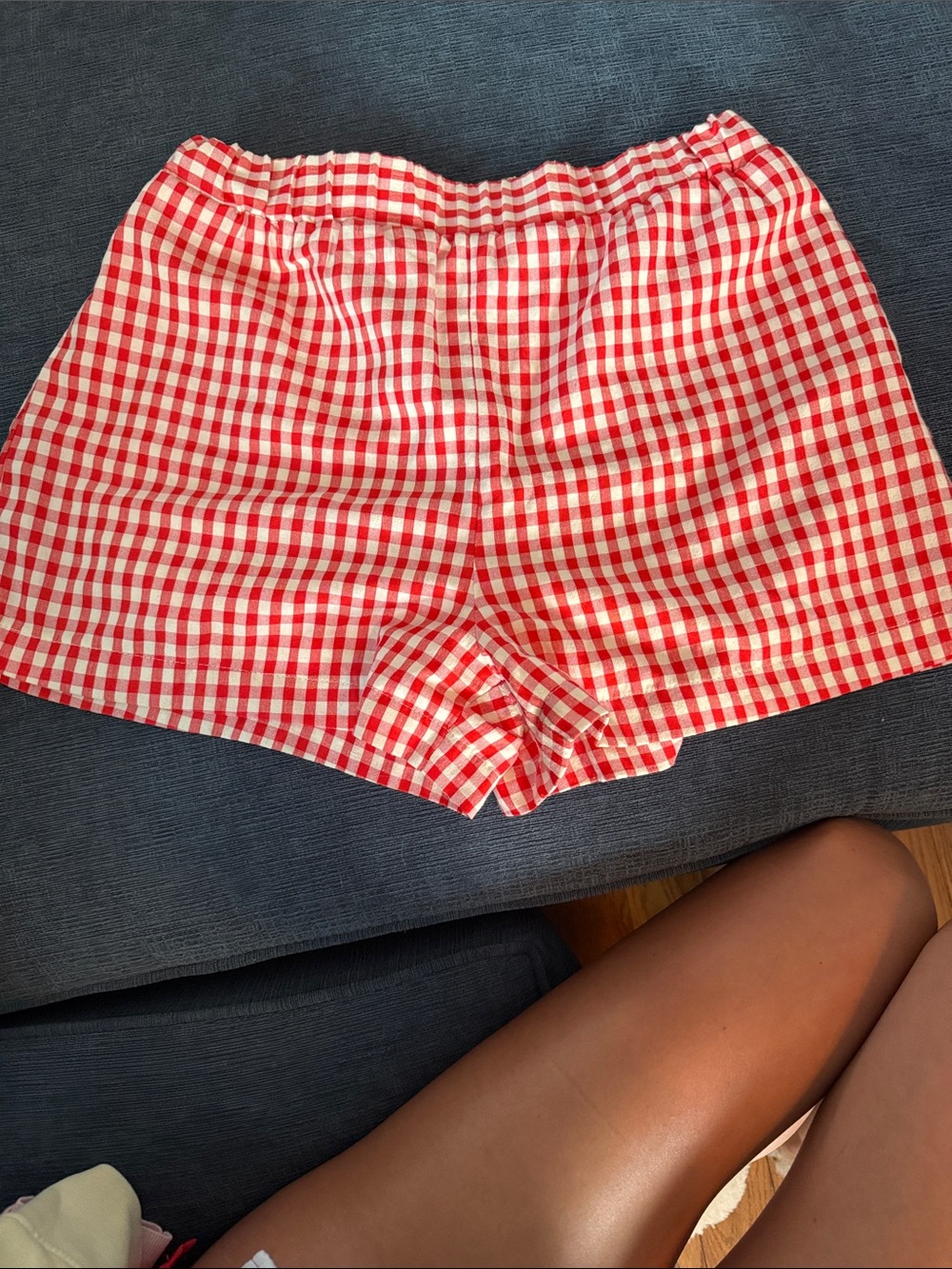 Red Gingham Elastic-Waist Women’s Shorts